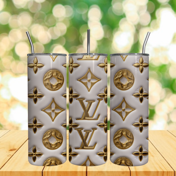 LV White Gold 3D Tumbler Wrap Png