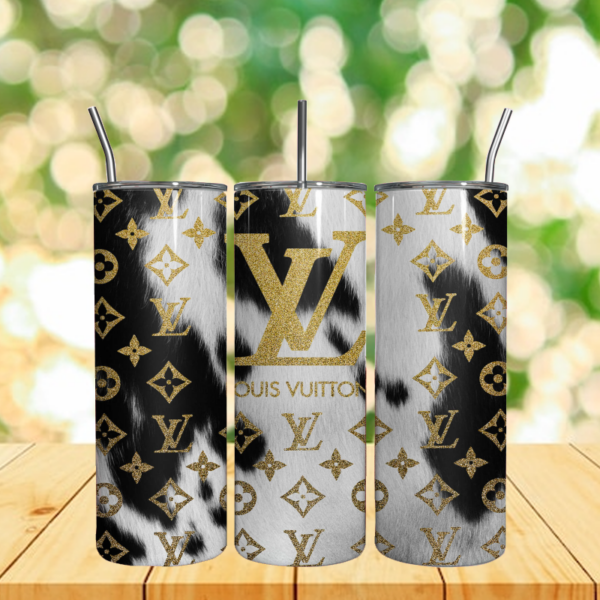 White Glitter Louis Vuitton 20oz Skinny Tumbler