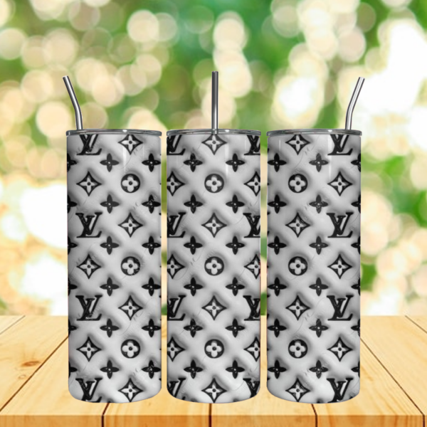 White LV Logo 3D 20Oz Tumbler Wrap Fashion